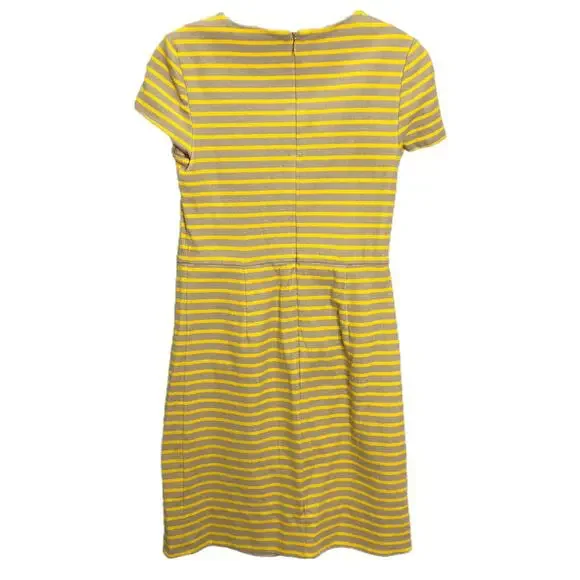 Tory Burch A-Line Mini Dress Yellow Striped Short Sleeve Crew Neck Cotton Size S